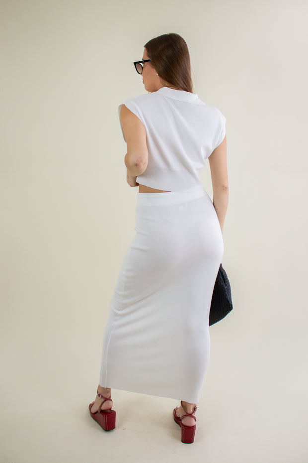Kristene Knit Midi Skirt White