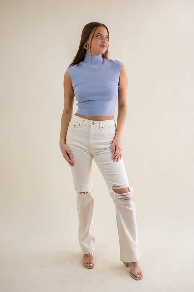 Shay High Neck Knit Top Blue