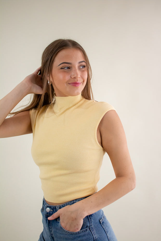 Shay High Neck Knit Top Yellow