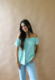 Carah Off Shoulder Top Blue