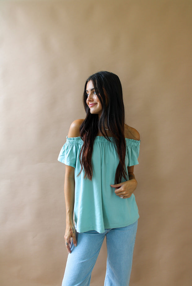 Carah Off Shoulder Top Blue