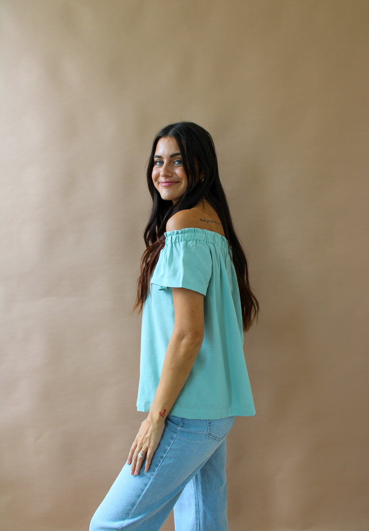 Carah Off Shoulder Top Blue