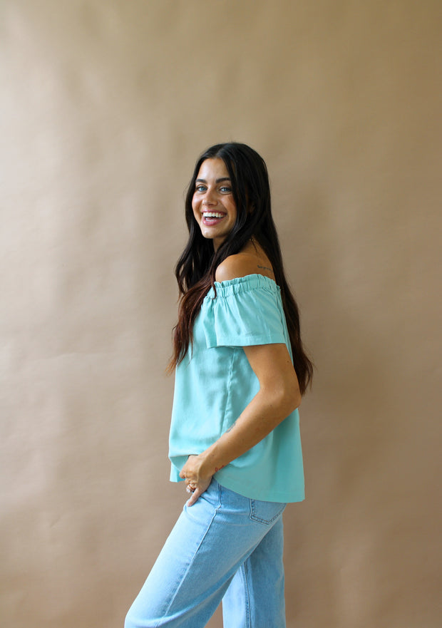 Carah Off Shoulder Top Blue