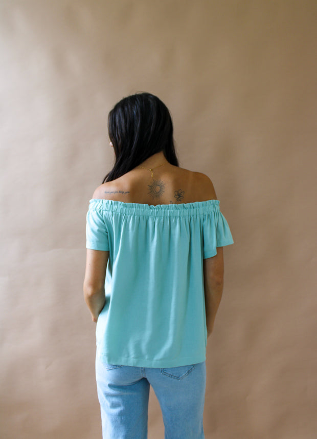 Carah Off Shoulder Top Blue