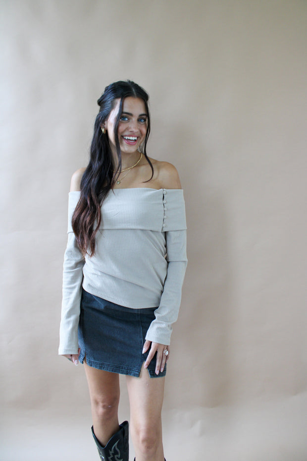 Sunday Off Shoulder Top Taupe