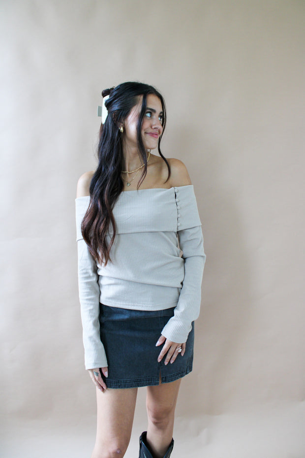 Sunday Off Shoulder Top Taupe