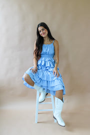 Riley Tiered Ruffle Midi Dress Blue