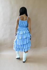 Riley Tiered Ruffle Midi Dress Blue