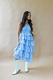 Riley Tiered Ruffle Midi Dress Blue