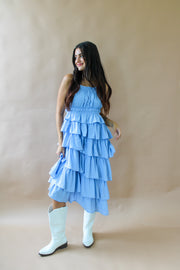 Riley Tiered Ruffle Midi Dress Blue