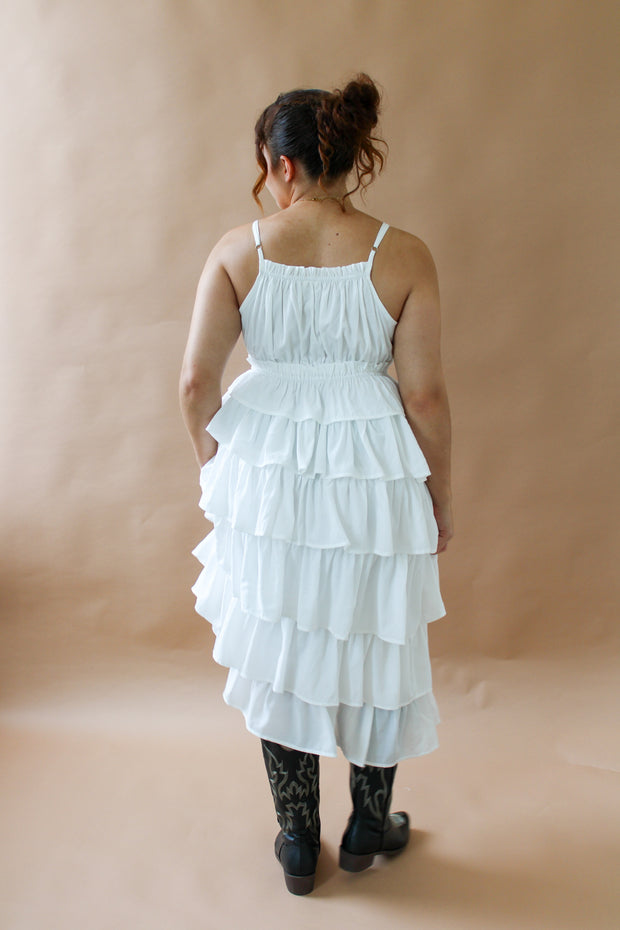 Riley Tiered Ruffle Midi Dress White