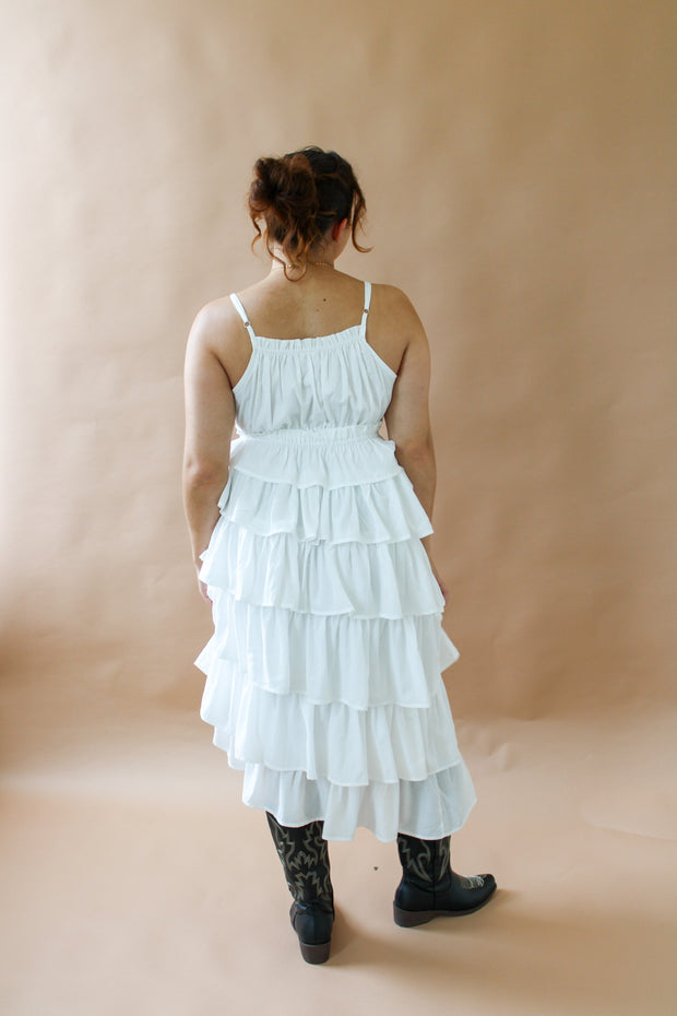 Riley Tiered Ruffle Midi Dress White