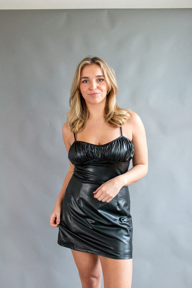 Zoe Leather Mini Dress Black