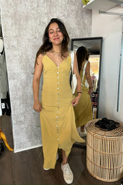 Ira Buttoned Midi Dress Yellow