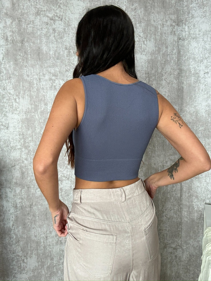 Carissa Ribbed Crop Top Charcoal