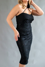 Nicole Rose Lace Halter Dress Black