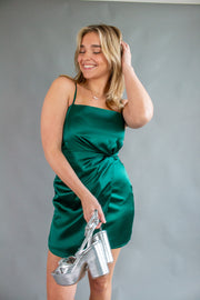Shannon Satin Wrap Dress Emerald