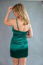 Shannon Satin Wrap Dress Emerald