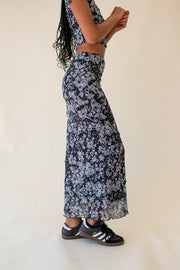 Jemma Mesh Floral Midi Skirt Black