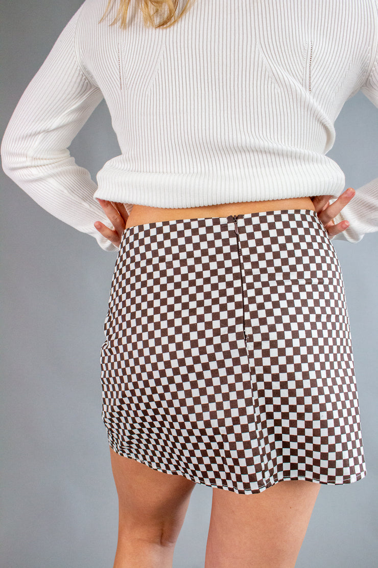 Abigail Checkered Mini Skirt Brown