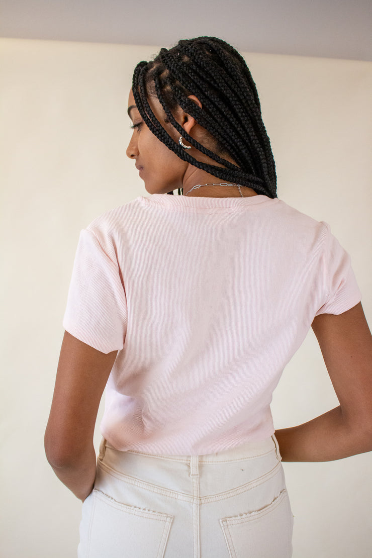 Par La Mer Ribbed Graphic Tee Pink