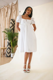 Kai Puff Sleeve Midi Dress White