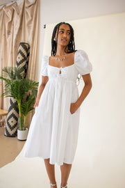 Kai Puff Sleeve Midi Dress White