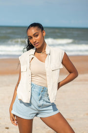 Blake Linen Button Down Top Oat