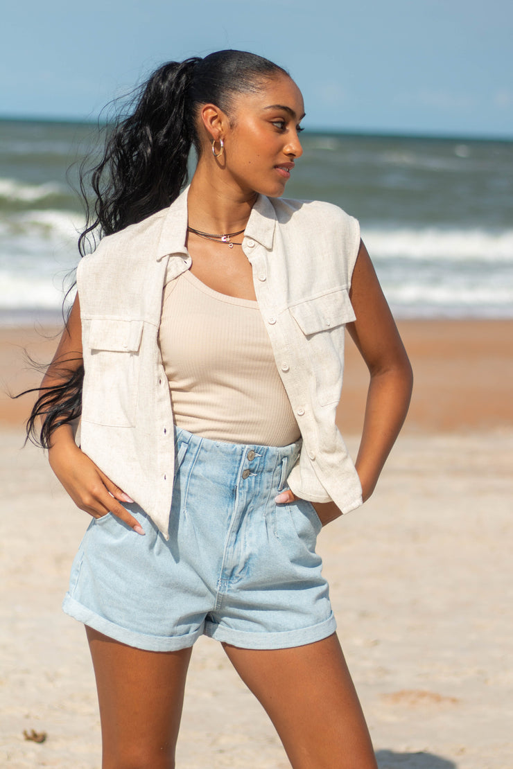 Blake Linen Button Down Top Oat
