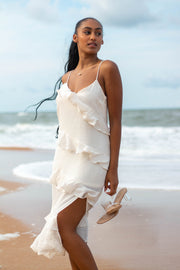 Tay Ruffled Midi Dress Ivory