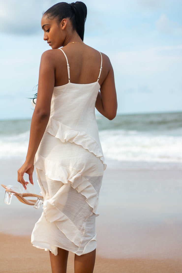 Tay Ruffled Midi Dress Ivory