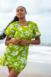 Ruby Tie Back Floral Dress Lime