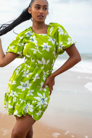 Ruby Tie Back Floral Dress Lime