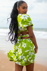 Ruby Tie Back Floral Dress Lime