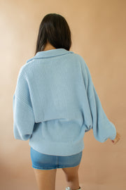 Jones Zip Front Sweater Baby Blue