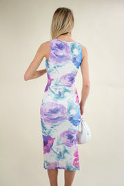 Libby Ruched Floral Midi Dress Blue