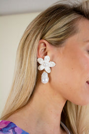 Flower Pearl Dangle Earrings