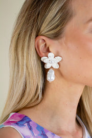 Flower Pearl Dangle Earrings