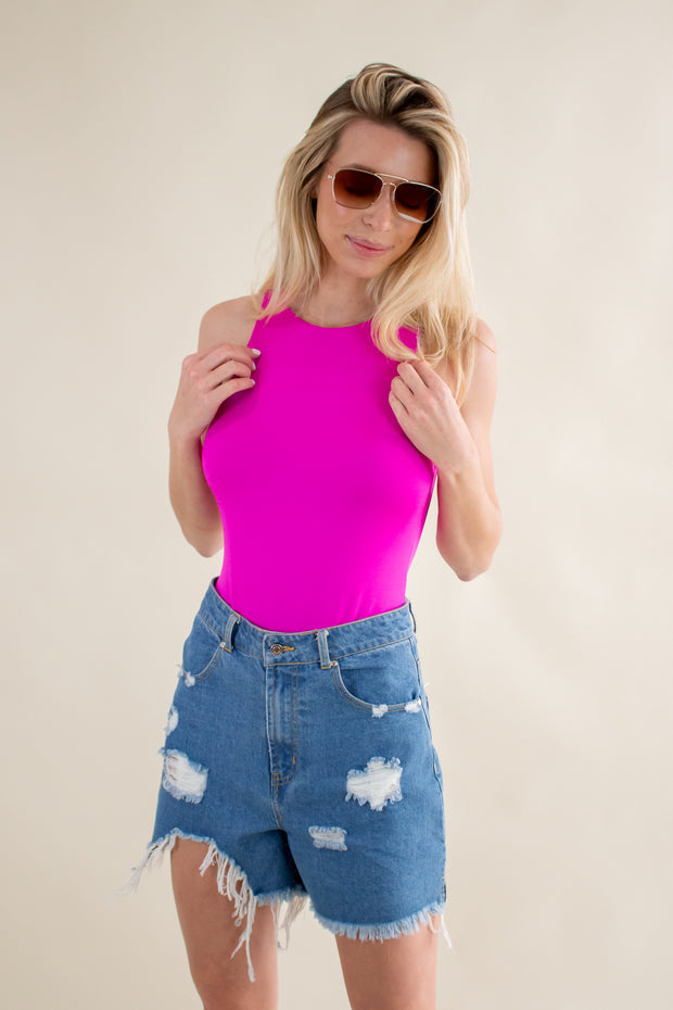 Theo Tank Bodysuit Fuchsia