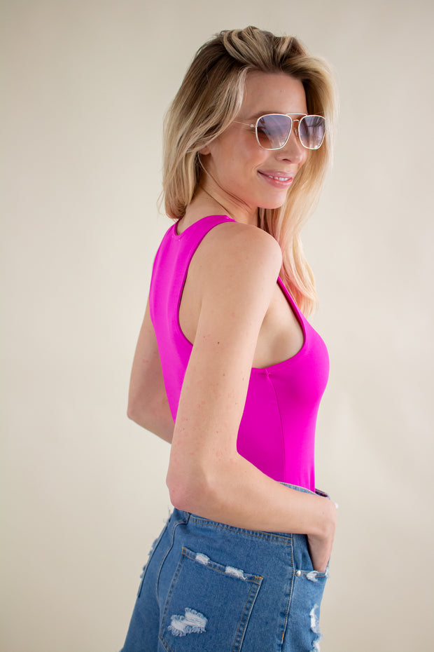 Theo Tank Bodysuit Fuchsia