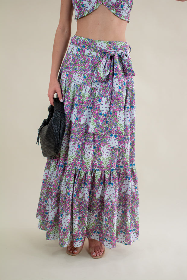 Ash Floral Maxi Skirt Baby Blue