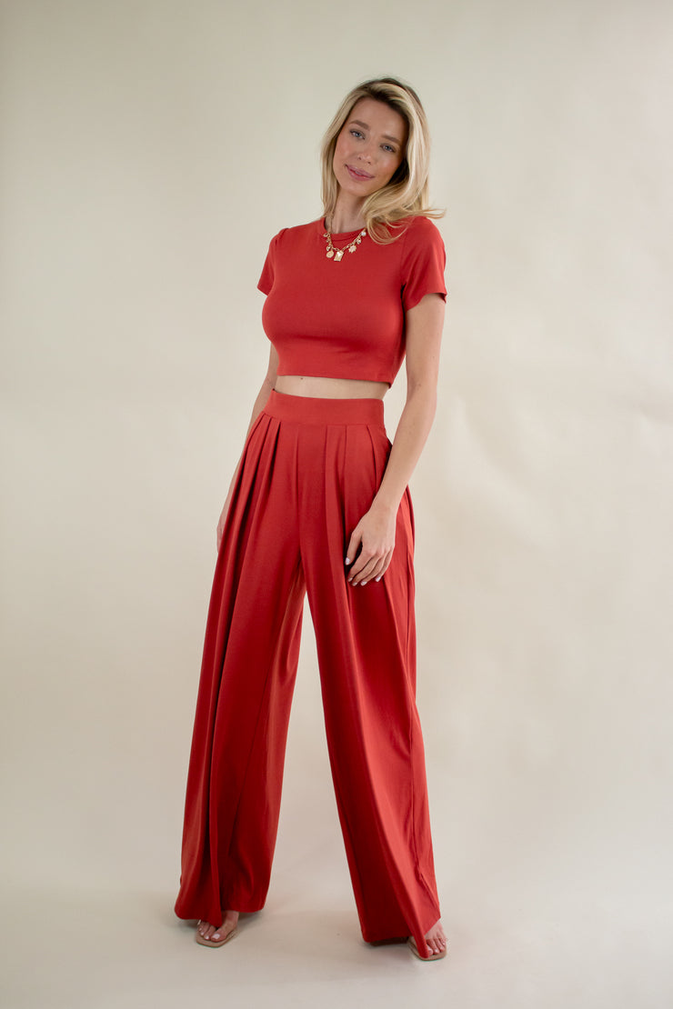 Brandy Pleated Wide Leg Pants Rust