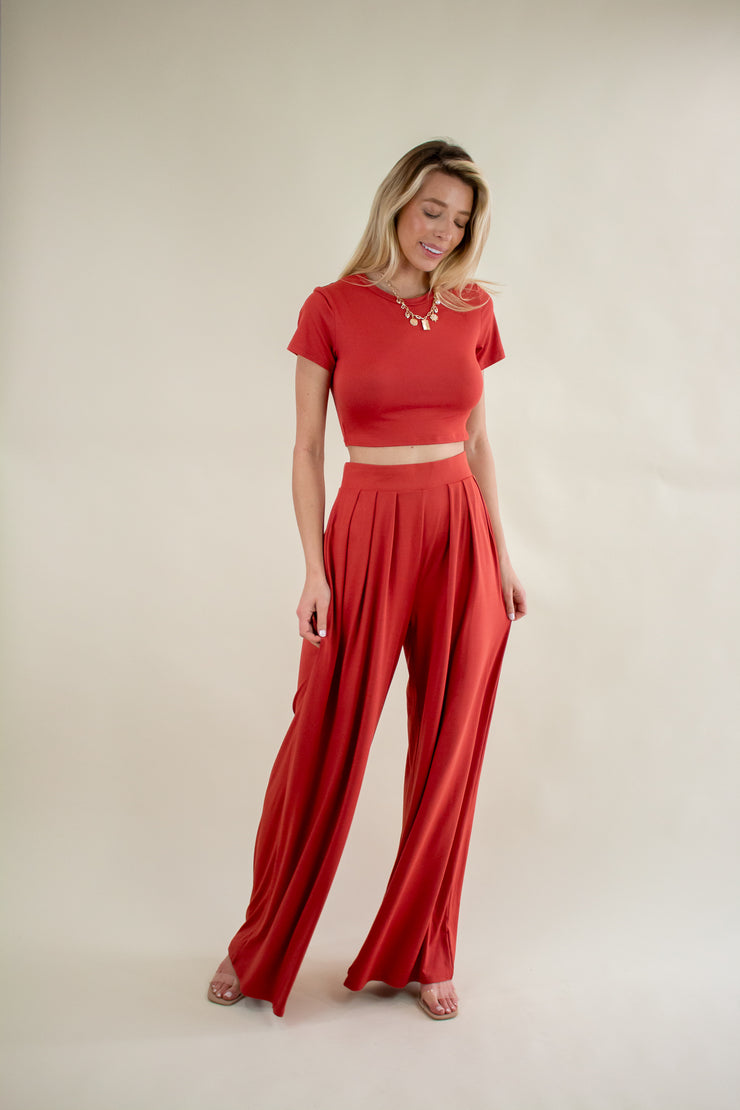 Brandy Pleated Wide Leg Pants Rust