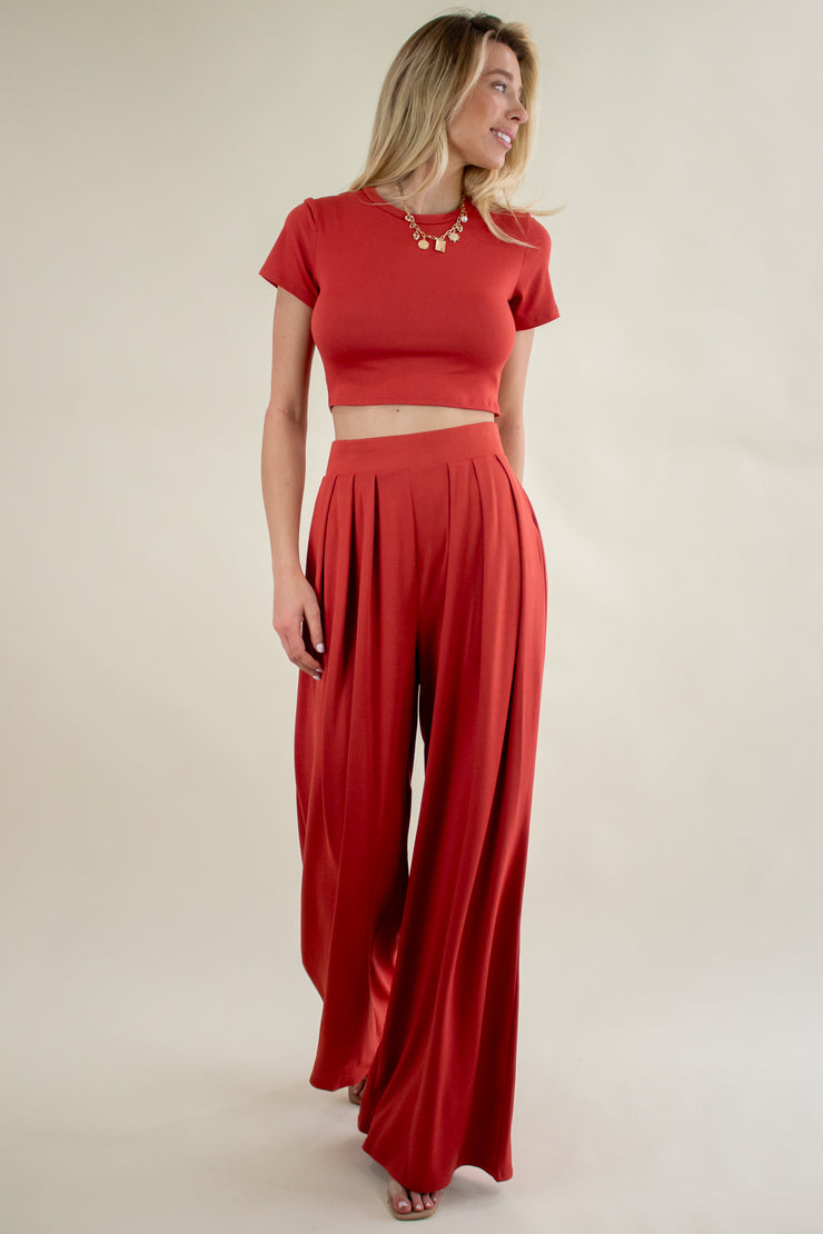 Brandy Pleated Wide Leg Pants Rust