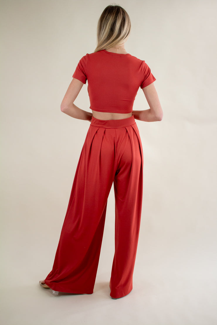 Brandy Pleated Wide Leg Pants Rust