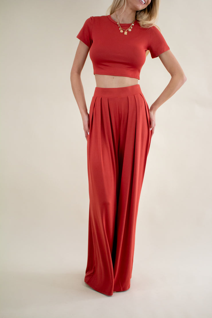 Brandy Pleated Wide Leg Pants Rust