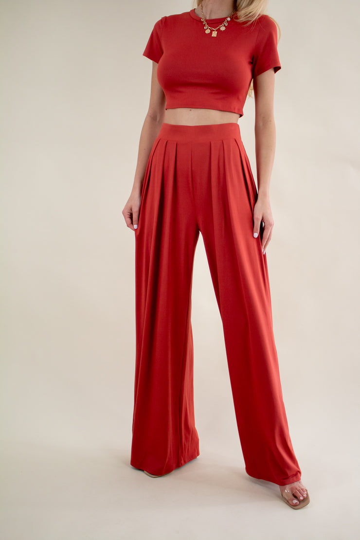 Brandy Pleated Wide Leg Pants Rust