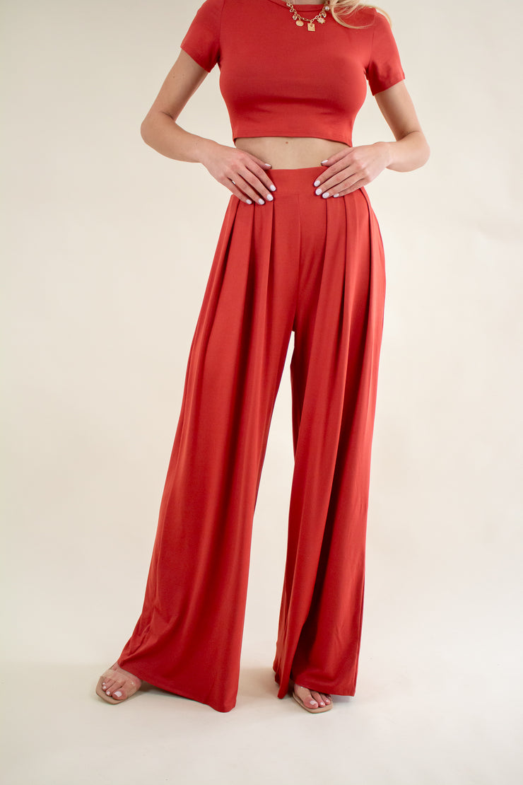 Brandy Pleated Wide Leg Pants Rust