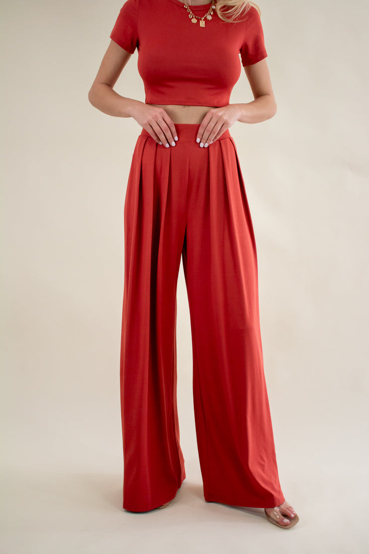 Brandy Pleated Wide Leg Pants Rust