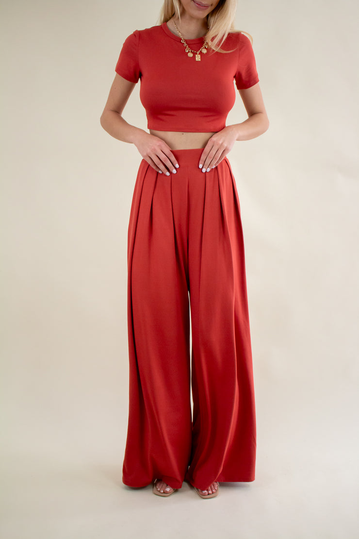 Brandy Pleated Wide Leg Pants Rust